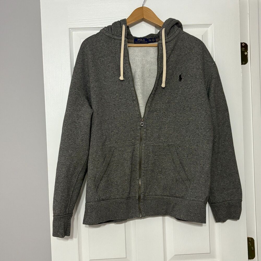 Polo Ralph Lauren Sweatshirt Men's XXL Dark Gray Full Zip Thermal Hoodie Pony